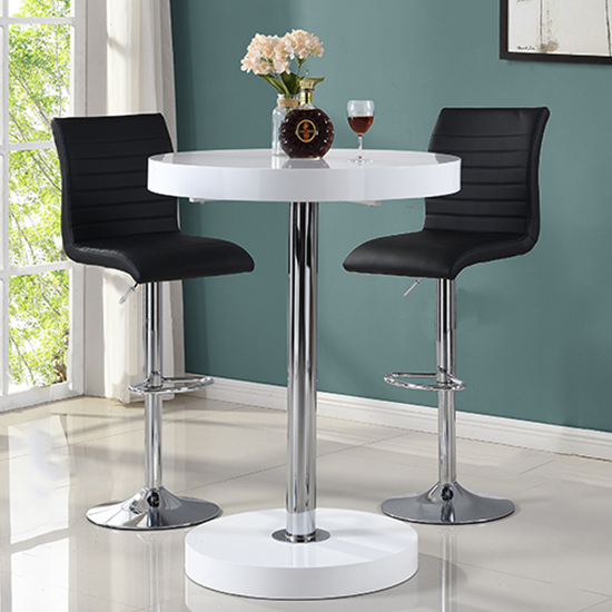 View Havana bar table in white with 2 ripple black bar stools