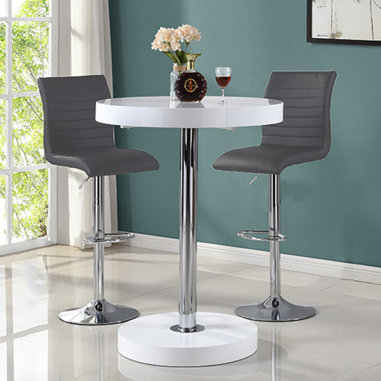 Photo of Havana bar table in white with 2 ripple grey bar stools