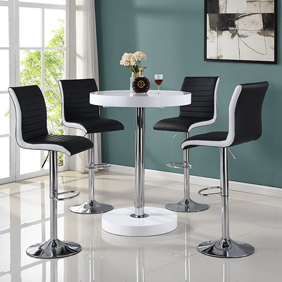 View Havana bar table in white with 4 ritz black and white bar stools