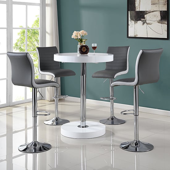View Havana bar table in white with 4 ritz grey and white bar stools