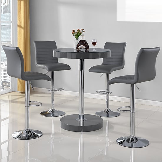 View Havana round bar table in grey with 4 ripple bar stools