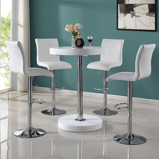 Product photograph of Havana Round Bar Table In White With 4 Ripple Bar Stools from Furniture in Fashion
