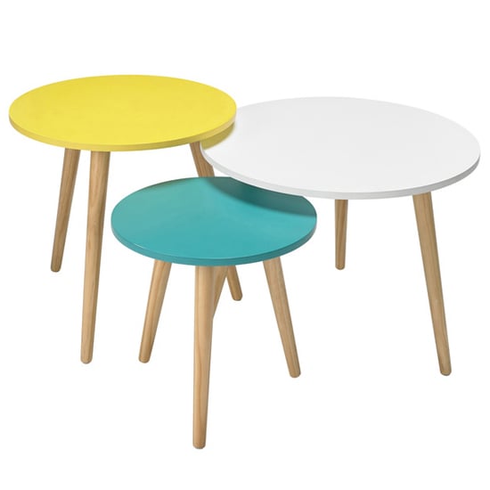 Product photograph of Have Round Wooden Nest Of 3 Tables In Multicolour from Furniture in Fashion