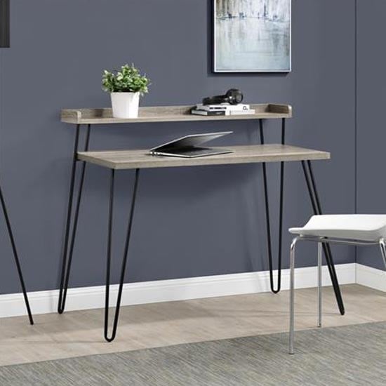 Photo of Himley wooden laptop desk with riser in distressed grey oak