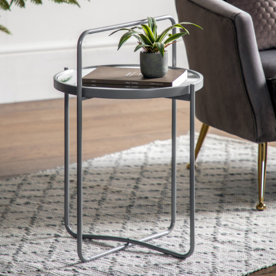 Product photograph of Hawley Round Glass Side Table With Metal Frame In Grey from Furniture in Fashion