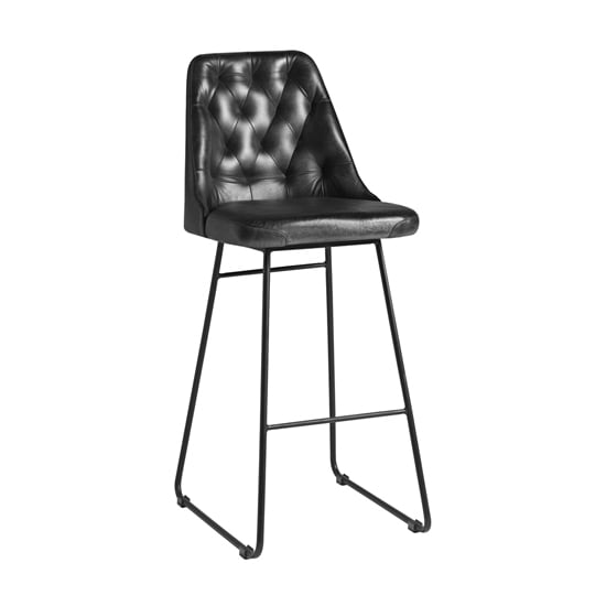 Product photograph of Hayton Genuine Leather Bar Stool In Vintage Black from Furniture in Fashion