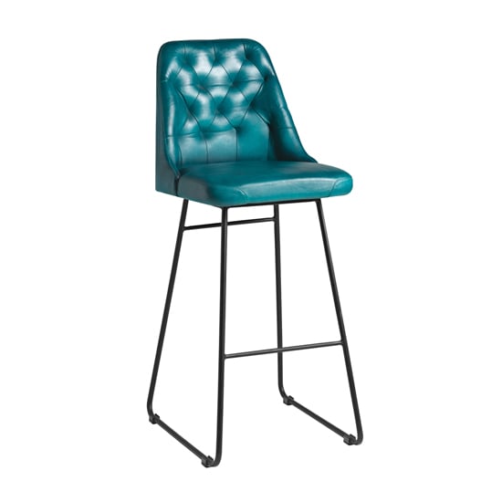 Product photograph of Hayton Genuine Leather Bar Stool In Vintage Blue from Furniture in Fashion