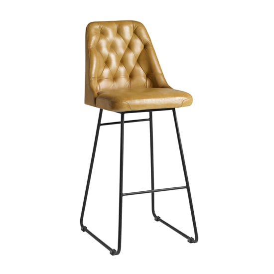 Product photograph of Hayton Genuine Leather Bar Stool In Vintage Gold from Furniture in Fashion
