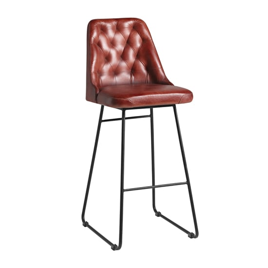 Product photograph of Hayton Genuine Leather Bar Stool In Vintage Red from Furniture in Fashion
