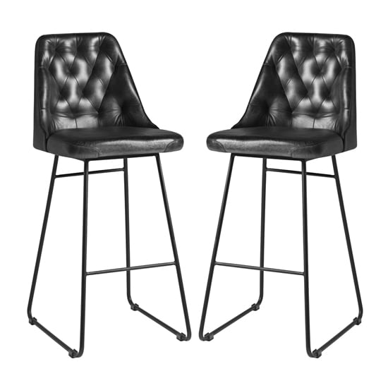 Product photograph of Hayton Vintage Black Genuine Leather Bar Stools In Pair from Furniture in Fashion