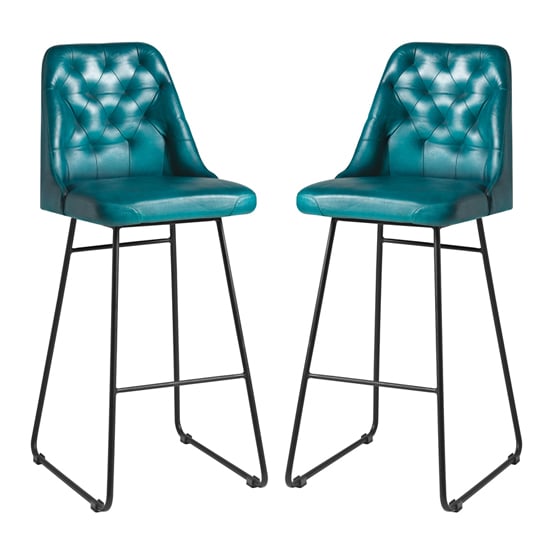 Photo of Hayton vintage blue genuine leather bar stools in pair