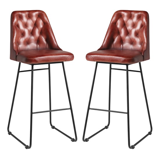 Product photograph of Hayton Vintage Red Genuine Leather Bar Stools In Pair from Furniture in Fashion
