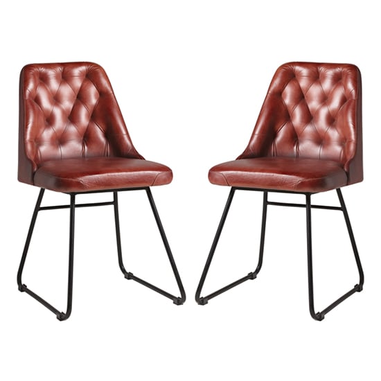 Photo of Hayton vintage red genuine leather dining chairs in pair