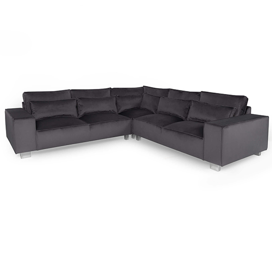 Product photograph of Hazel Fabric Corner Sofa In Steel With Chrome Metal Legs from Furniture in Fashion