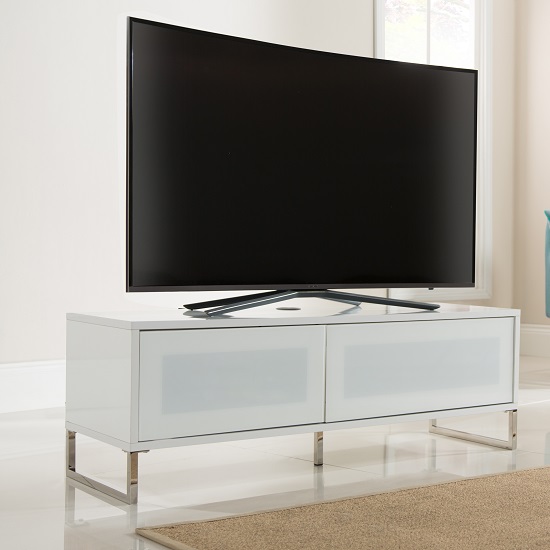 Product photograph of Heather Tv Stand In White Gloss With Flip Down Door from Furniture in Fashion