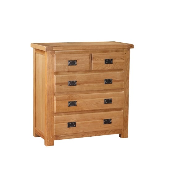 Heaton Wooden Chest Of Drawers In Solid Oak With 5 Drawers