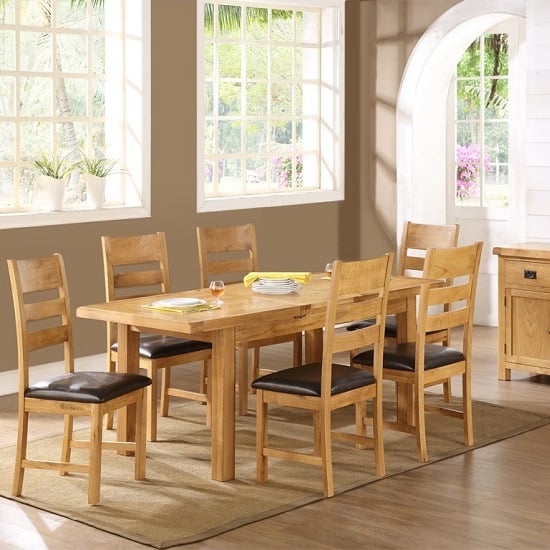 Heaton Extendable Dining Set Large In Solid Oak With 6