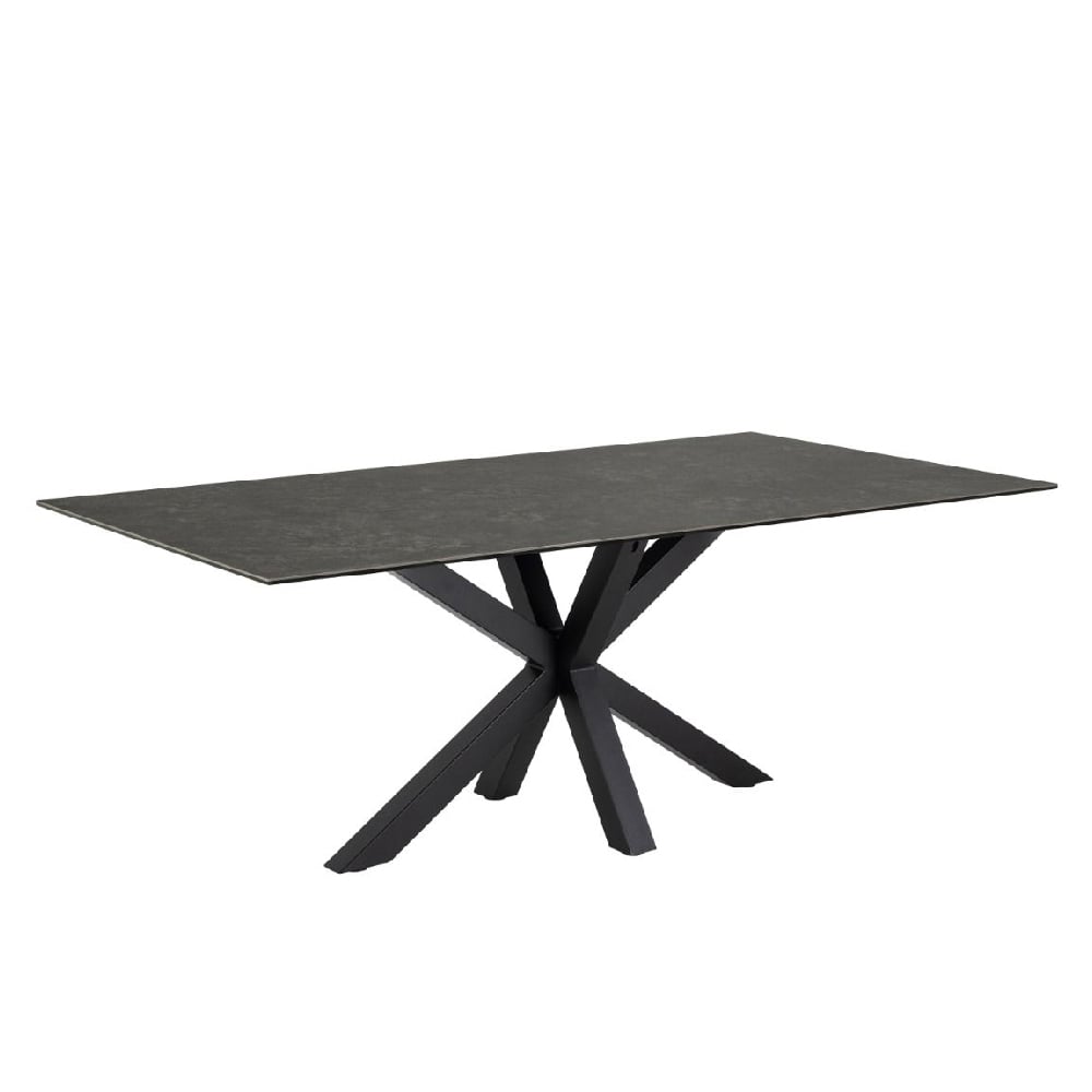 hebron ceramic dining table with metal base in black