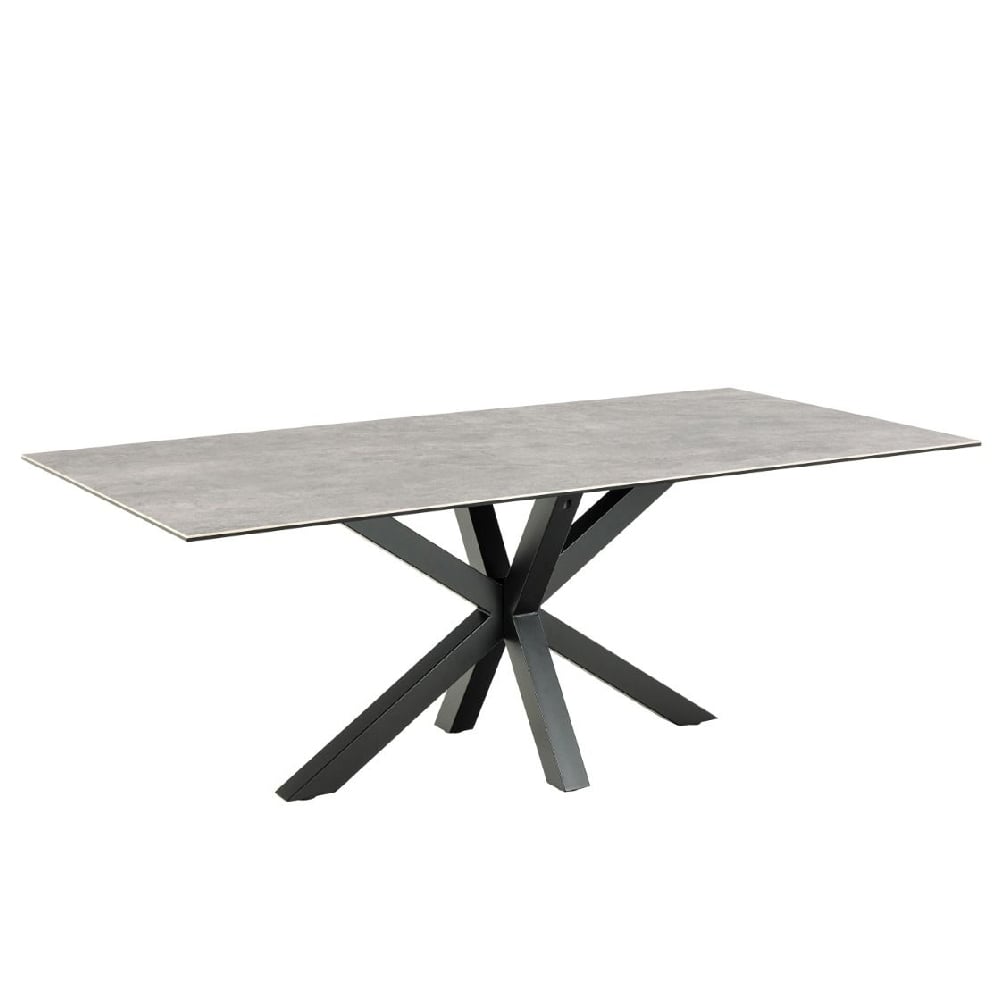 hebron ceramic dining table with metal base in grey