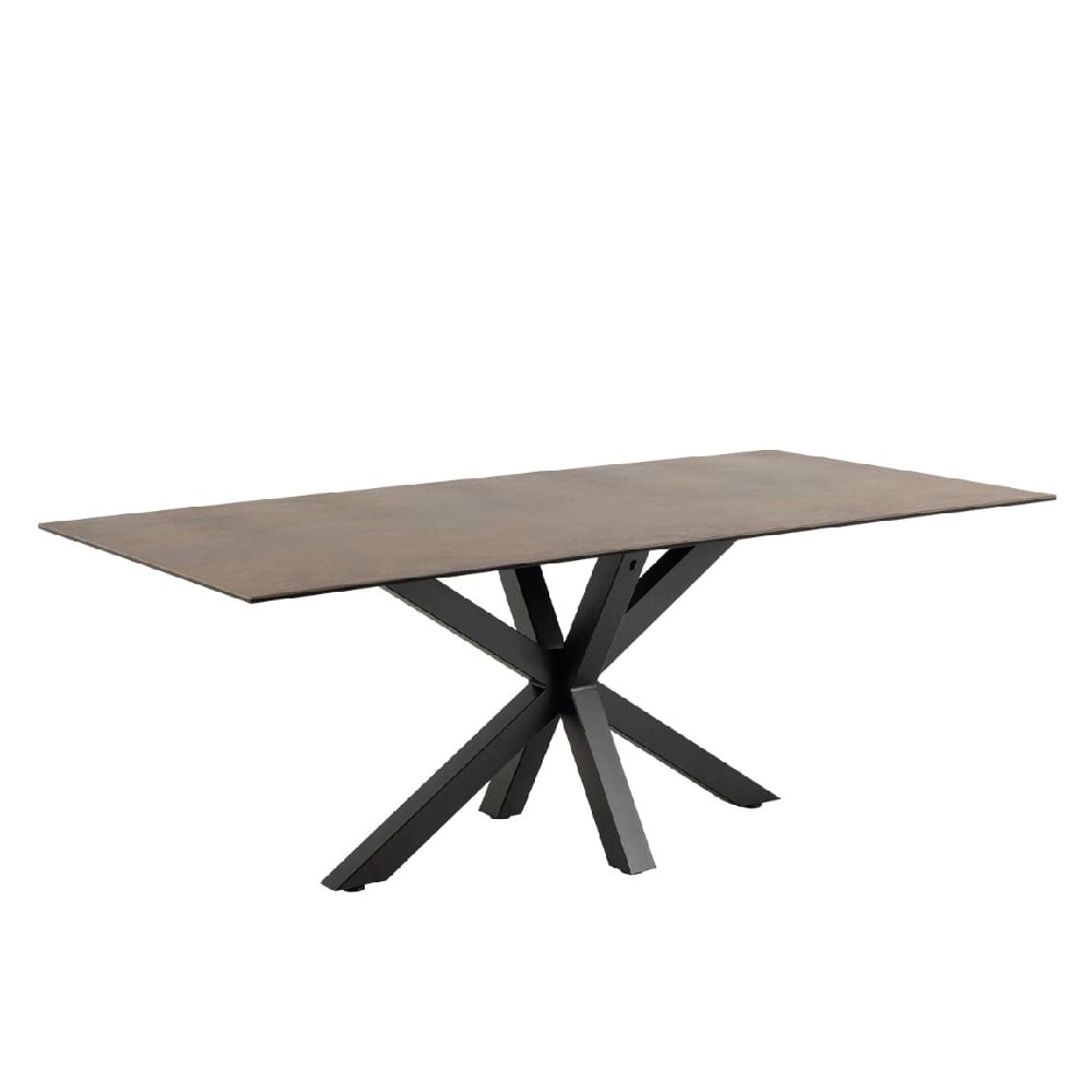 hebron ceramic dining table with metal base in rusty brown