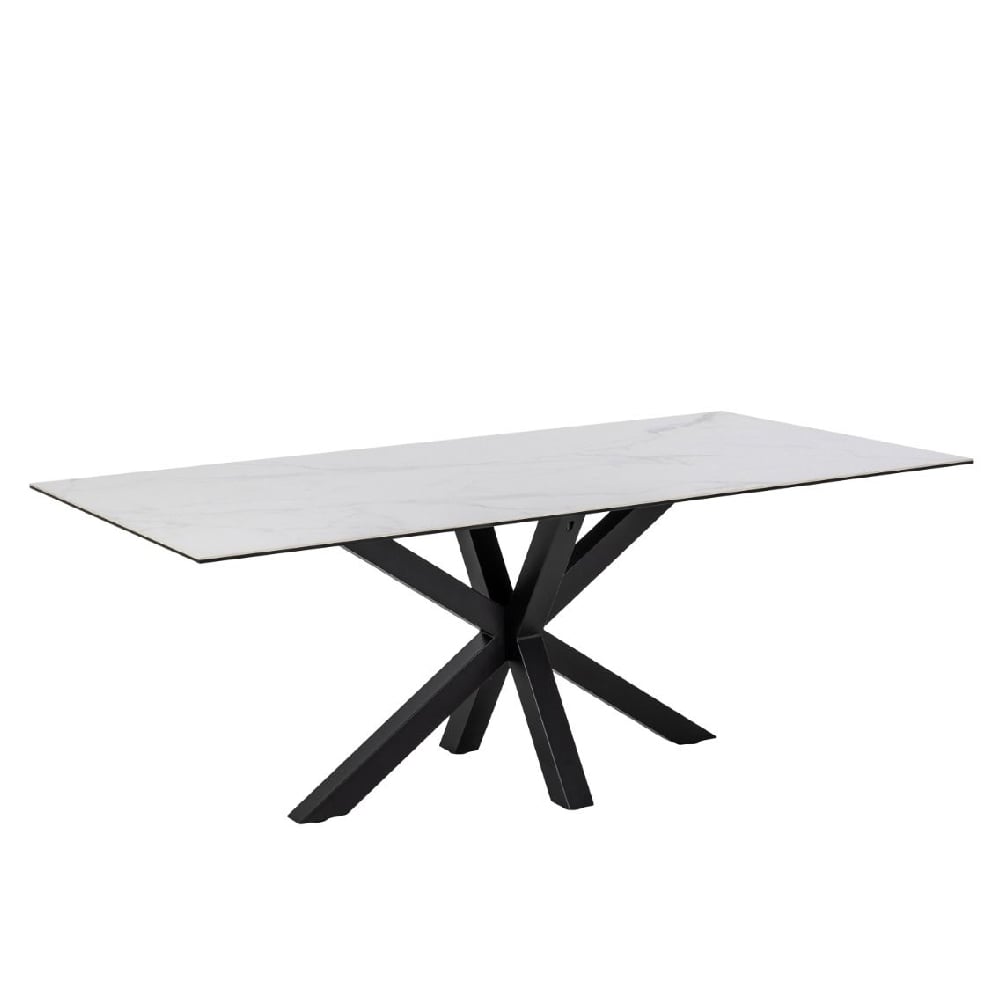 hebron ceramic dining table with metal base in white