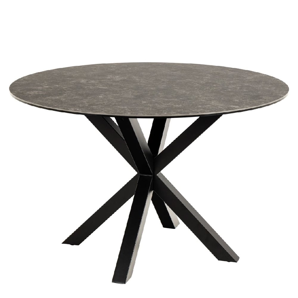 hebron ceramic round dining table with metal base in black