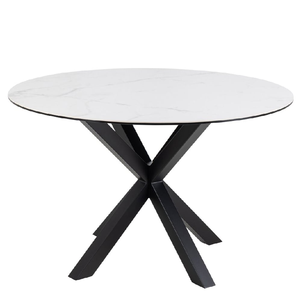 hebron ceramic round dining table with metal base in white