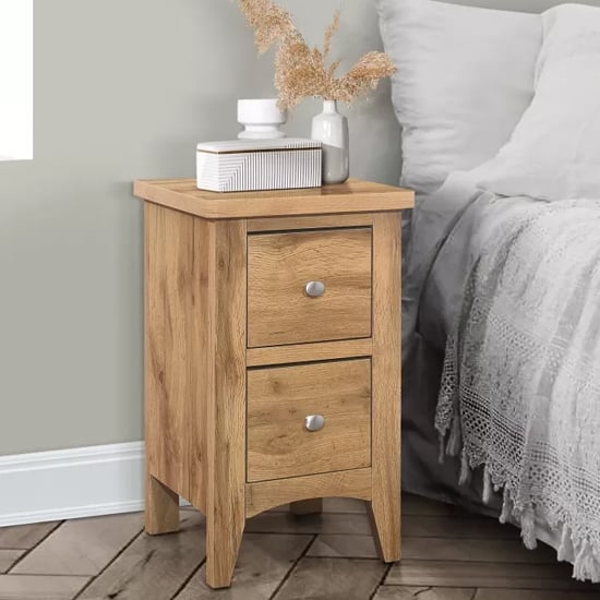 hebron wooden bedside cabinet with 2 drawers in oak