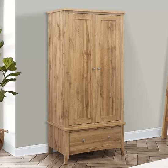 hebron wooden wardrobe with 2 doors 1 drawer in oak