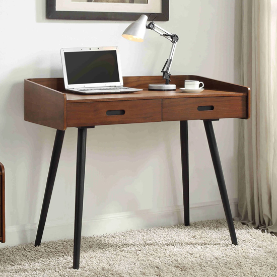 Product photograph of Hector Wooden Computer Desk In Walnut With 2 Drawers from Furniture in Fashion