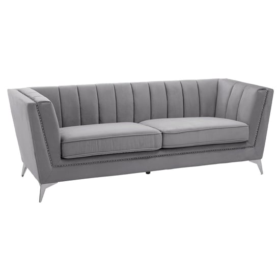 Product photograph of Hefei Velvet 3 Seater Sofa With Chrome Metal Legs In Grey from Furniture in Fashion