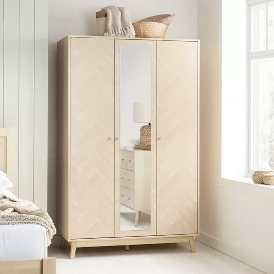 helena mirrored wooden wardrobe with 3 doors in oak