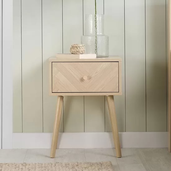 helena wooden bedside cabinet with 1 drawer in oak