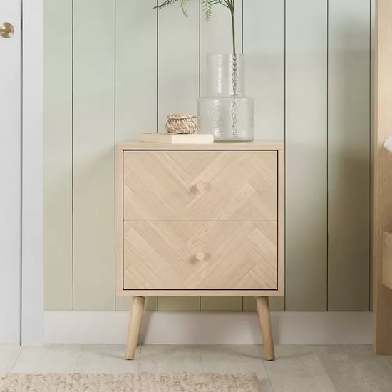 helena wooden bedside cabinet with 2 drawers in oak