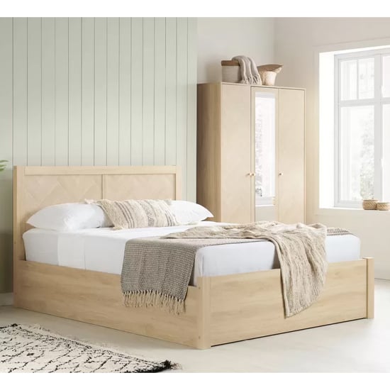 helena ottoman wooden double bed in oak