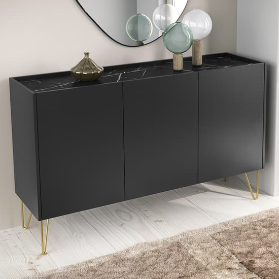 Product photograph of Helena Wooden Sideboard With 3 Doors In Black from Furniture in Fashion