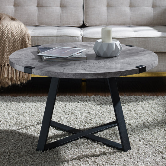 Photo of Helios dark concrete effect coffee table round with black frame