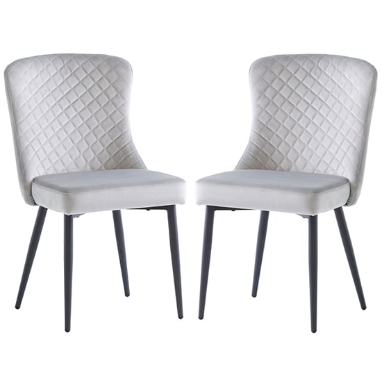 Read more about Helmi silver velvet dining chairs with black legs in pair