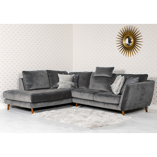 Photo of Helsonk velvet upholstered left handed corner sofa in grey