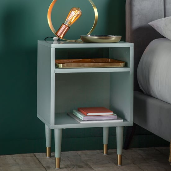 Photo of Helston wooden side table with 2 shelves in mint