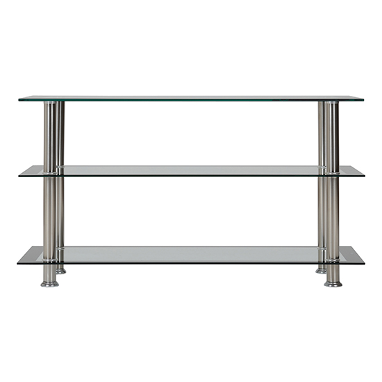 Hensol Clear Glass Tv Stand With Silver Metal Legs Fif