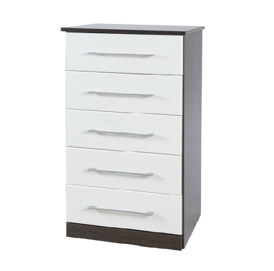 Heaven Tallboy 5 Drawer Narrow Chest In Dark And White Wood