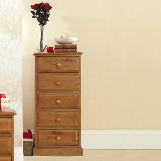 Read more about Herndon wooden tall chest of drawers in lacquered with 5 drawers