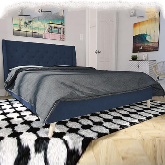 Product photograph of Heron Linen Fabric Double Bed In Blue from Furniture in Fashion