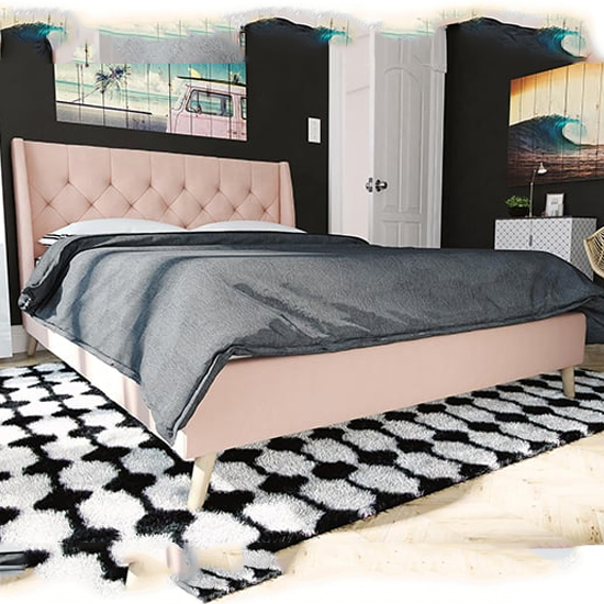 Read more about Heron linen fabric king size bed in pink