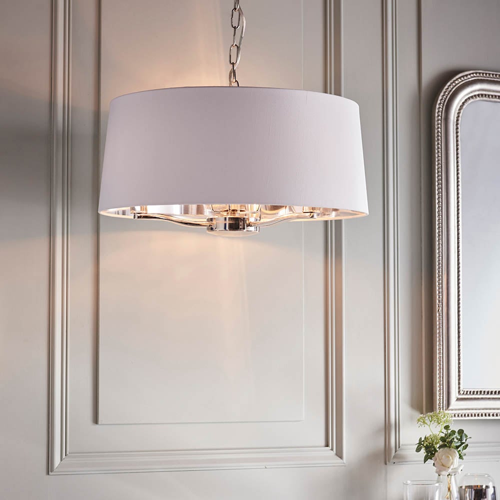 Product photograph of Herriman 3 Light Fabric Shade Ceiling Light In Bright Nickel from Furniture in Fashion