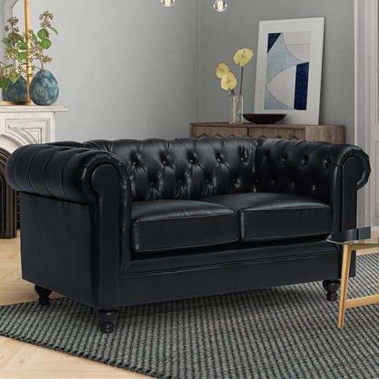 Read more about Hertford chesterfield faux leather 2 seater sofa in black