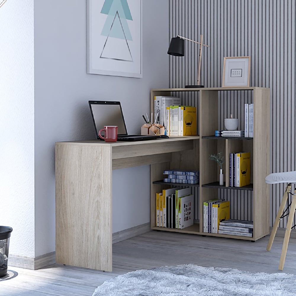 heswall wooden corner laptop desk in oak and grey