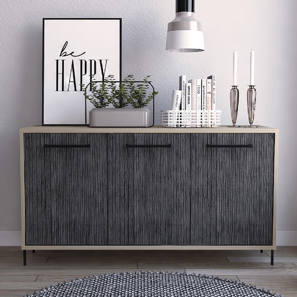 heswall wooden sideboard with 3 doors in oak and grey