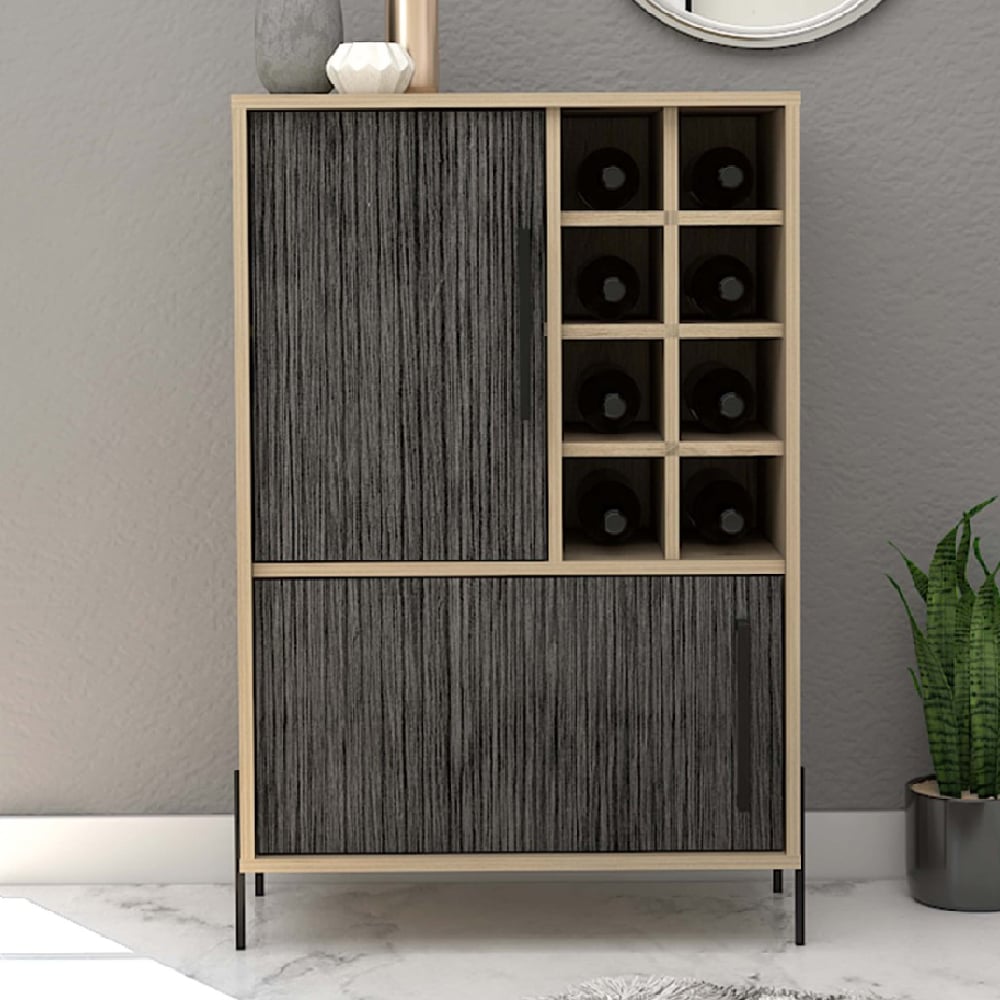 Product photograph of Heswall Wooden Wine Cabinet With 2 Doors In Oak And Grey from Furniture in Fashion